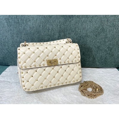 Valentino Rockstud Spike Medium Bag In White Nappa Lambskin