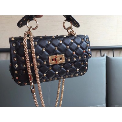 Valentino Rockstud Spike Small Bag In Black Lambskin