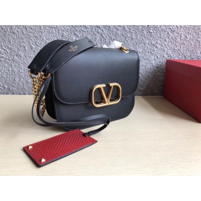 Valentino Small Vlock Shoulder Bag In Black Calfskin