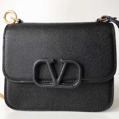 Valentino Small Vsling Shoulder Bag In Black Grainy Leather