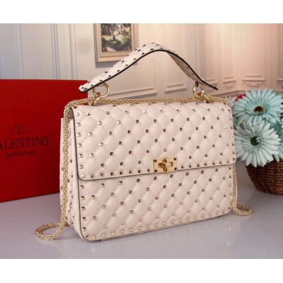 Valentino White Large Free Rockstud Spike Chain Bag