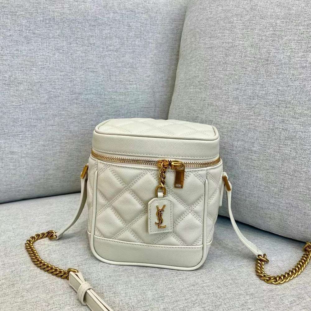 Saint Laurent 80's Vanity Bag In White Quilted Grained Leather TDBS28841