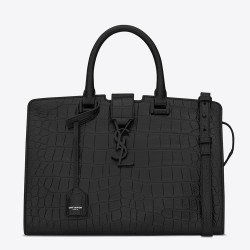 Saint Laurent All Black Small Cabas YSL Crocodile Embossed Bag TDBS28521