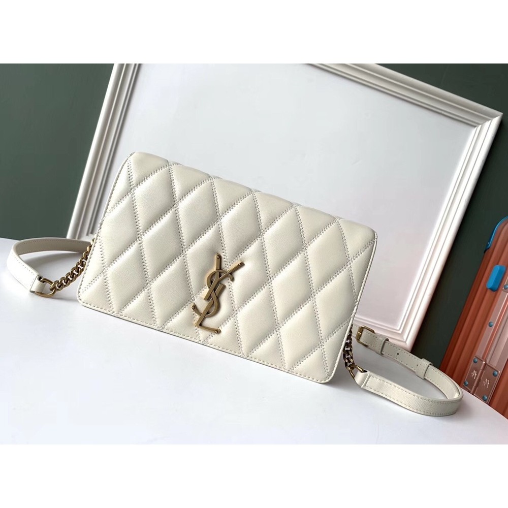 Saint Laurent Angie Chain Bag In White Diamond Lambskin  TDBS28549