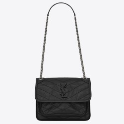 Saint Laurent Baby Niki Chain Bag In Black Crinkled Leather TDBS28695