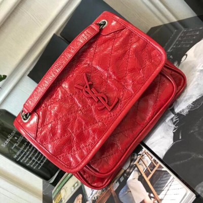 Saint Laurent Baby Niki Chain Bag In Red Crinkled Leather TDBS28696