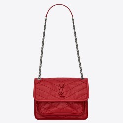 Saint Laurent Baby Niki Chain Bag In Red Crinkled Leather TDBS28696