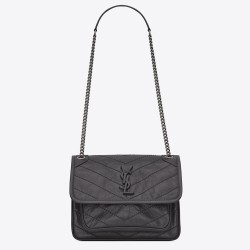 Saint Laurent Baby Niki Chain Bag In Storm Gray Crinkled Leather TDBS28697