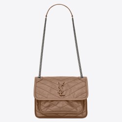 Saint Laurent Baby Niki Chain Bag In Taupe Crinkled Leather TDBS28698