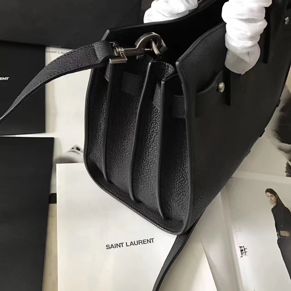 Saint Laurent Baby Sac de Jour Souple Bag In Black Grained Leather TDBS28747