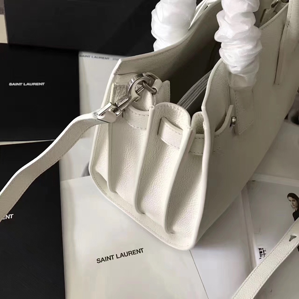 Saint Laurent Baby Sac de Jour Souple Bag In White Grained Leather TDBS28749