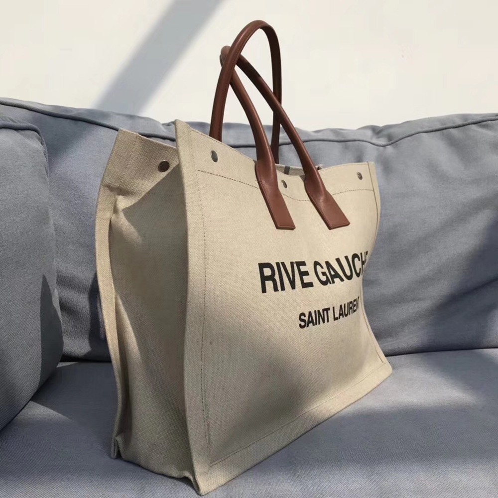 Saint Laurent Beige Linen Rive Gauche Tote Bag TDBS28823