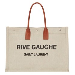 Saint Laurent Beige Linen Rive Gauche Tote Bag TDBS28823