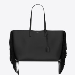 Saint Laurent Black Fringed Shopping Tote Bag TDBS28824