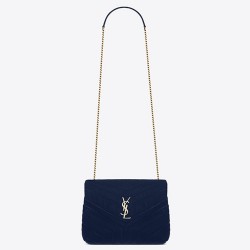 Saint Laurent Blue Velvet Small Loulou Chain Bag TDBS28669