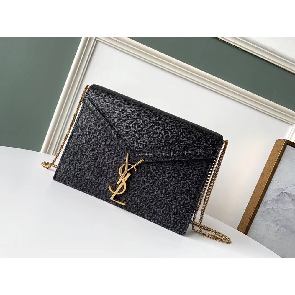 Saint Laurent Cassandra Clasp Bag In Black Grained Leather TDBS28526