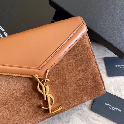 Saint Laurent Cassandra Clasp Bag In Brown Suede TDBS28528