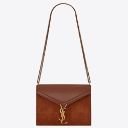 Saint Laurent Cassandra Clasp Bag In Brown Suede TDBS28528