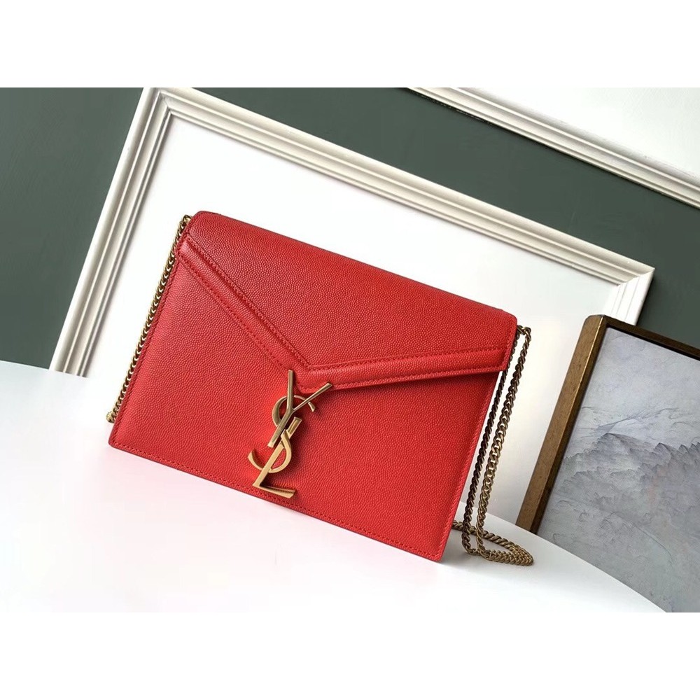 Saint Laurent Cassandra Clasp Bag In Red Grained Leather TDBS28529