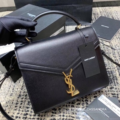 Saint Laurent Cassandra Medium Bag In Black Grained Leather TDBS28530