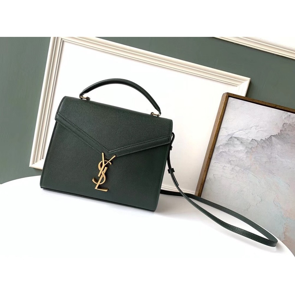 Saint Laurent Cassandra Medium Bag In Dark Green Grained Leather TDBS28534