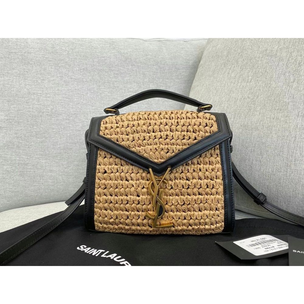 Saint Laurent Cassandra Mini Top Handle Bag In Raffia TDBS28536