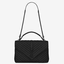 Saint Laurent College Large All Black Matelasse Leather Bag TDBS28538