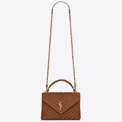 Saint Laurent College Medium Bag In Brown Matelasse Leather TDBS28539