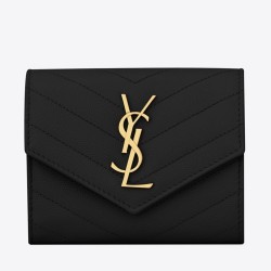 Saint Laurent Compact Tri Fold Wallet In Black Leather TDBS28850