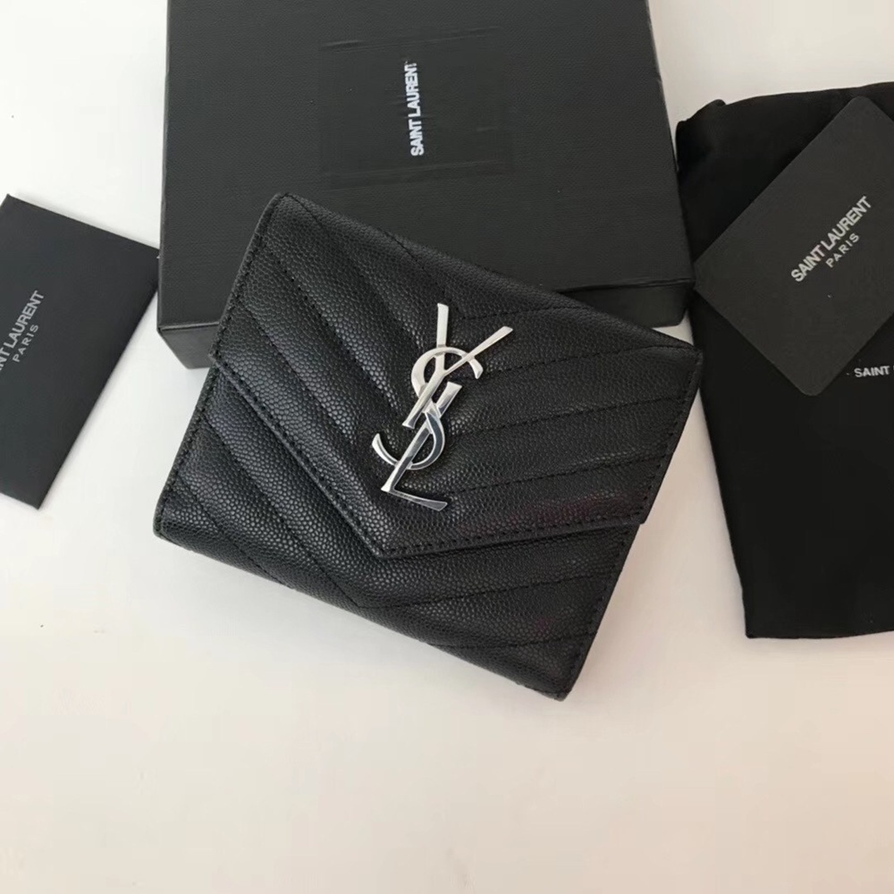 Saint Laurent Compact Tri Fold Wallet In Noir Leather TDBS28851