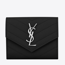 Saint Laurent Compact Tri Fold Wallet In Noir Leather TDBS28851