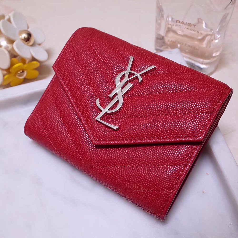 Saint Laurent Compact Tri Fold Wallet In Red Leather TDBS28852