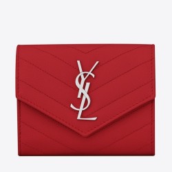 Saint Laurent Compact Tri Fold Wallet In Red Leather TDBS28852