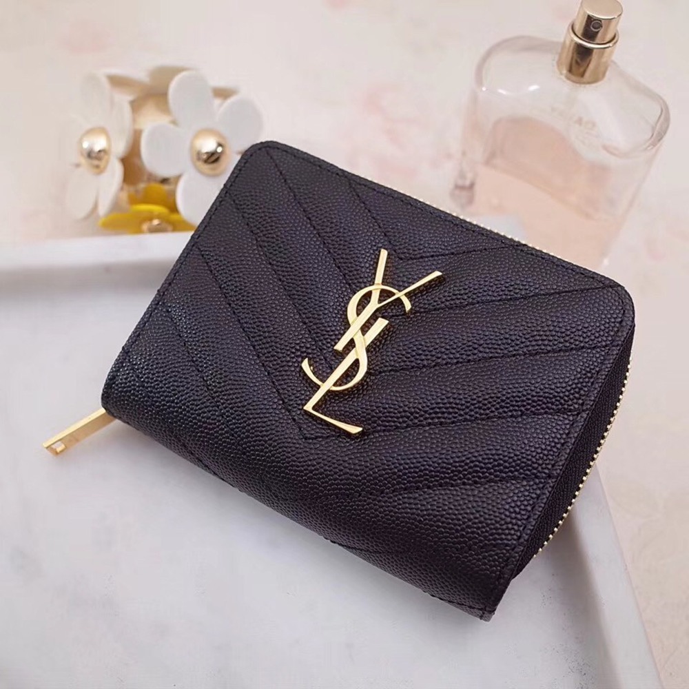 Saint Laurent Compact Zip Around Wallet In Black Leather TDBS28853