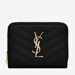 Saint Laurent Compact Zip Around Wallet In Black Leather TDBS28853