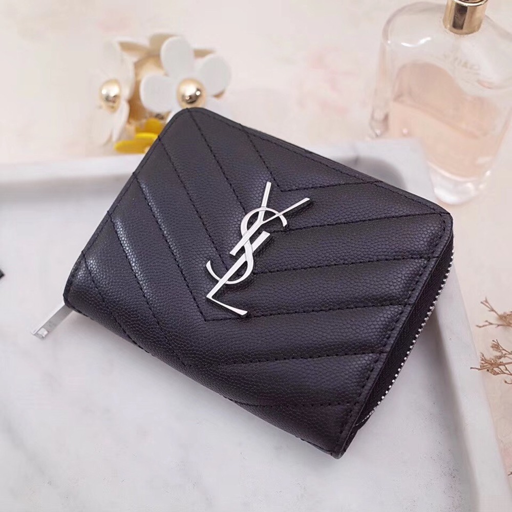 Saint Laurent Compact Zip Around Wallet In Noir Leather TDBS28854