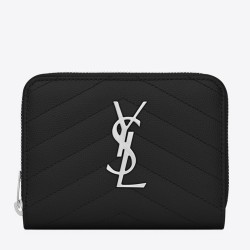 Saint Laurent Compact Zip Around Wallet In Noir Leather TDBS28854