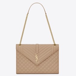 Saint Laurent Envelope Large Bag In Beige Matelasse Grained Leather TDBS28602