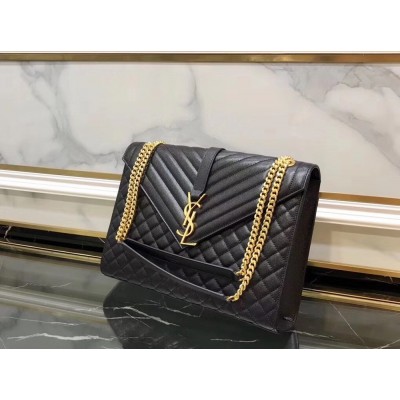 Saint Laurent Envelope Large Bag In Black Grained Leather TDBS28603