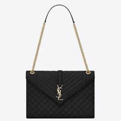 Saint Laurent Envelope Large Bag In Black Grained Leather TDBS28603