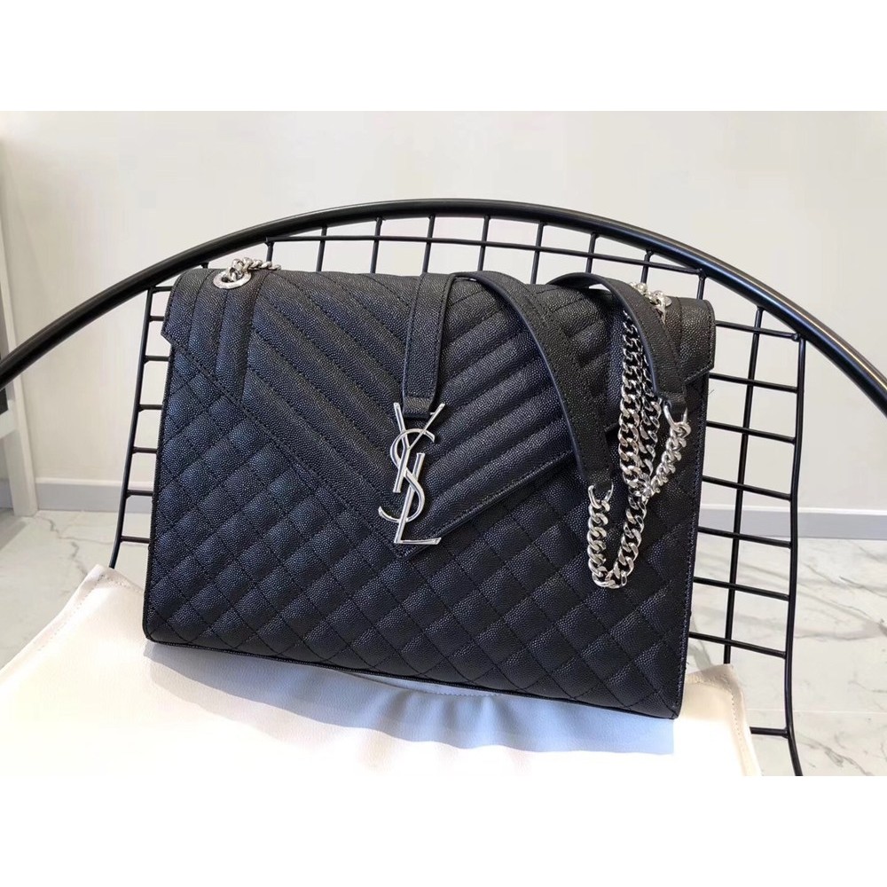 Saint Laurent Envelope Large Bag In Noir Grained Leather TDBS28604