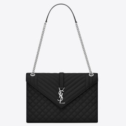 Saint Laurent Envelope Large Bag In Noir Grained Leather TDBS28604