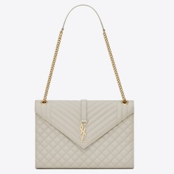 Saint Laurent Envelope Large Bag In White Matelasse Grained Leather TDBS28605