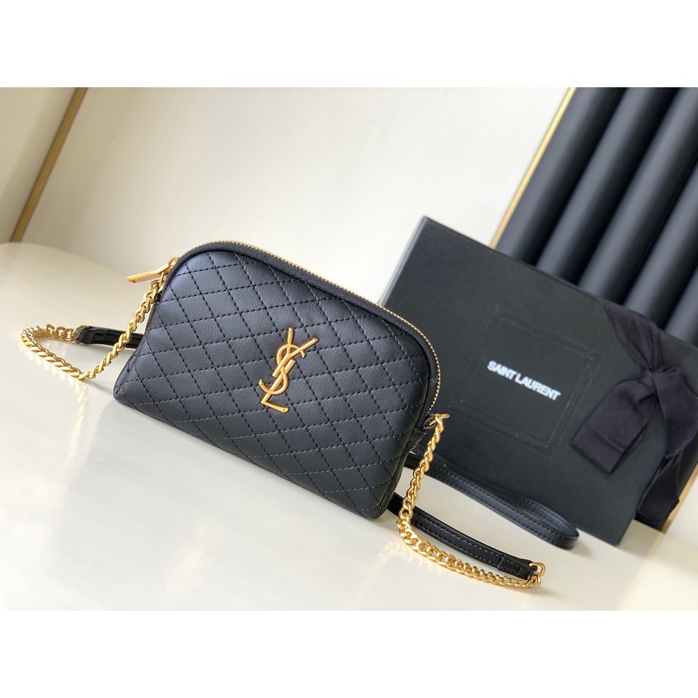 Saint Laurent Gaby Zipped Pouch in Black Quilted Lambskin  TDBS28727