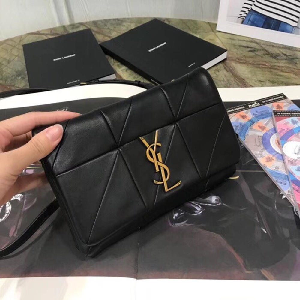 Saint Laurent Jamie Chain Wallet In Black Patchwork Lambskin TDBS28855