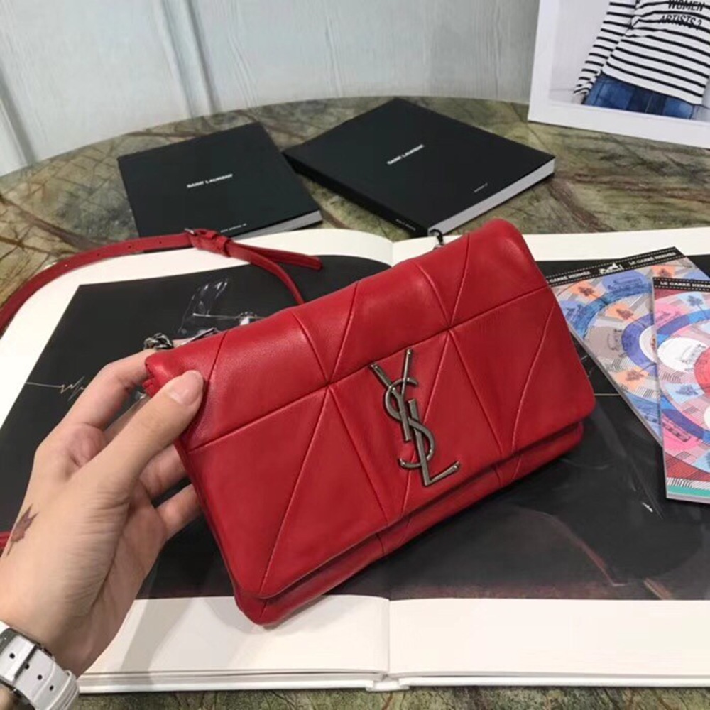 Saint Laurent Jamie Chain Wallet In Red Patchwork Lambskin TDBS28856