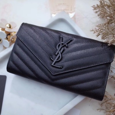 Saint Laurent Large Monogram Flap All Black Wallet TDBS28857