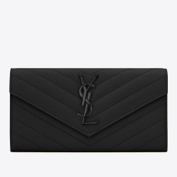 Saint Laurent Large Monogram Flap All Black Wallet TDBS28857