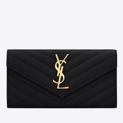 Saint Laurent Large Monogram Flap Wallet In Black Grained Leather TDBS28858