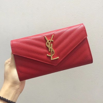 Saint Laurent Large Monogram Flap Wallet In Red Grained Leather TDBS28860